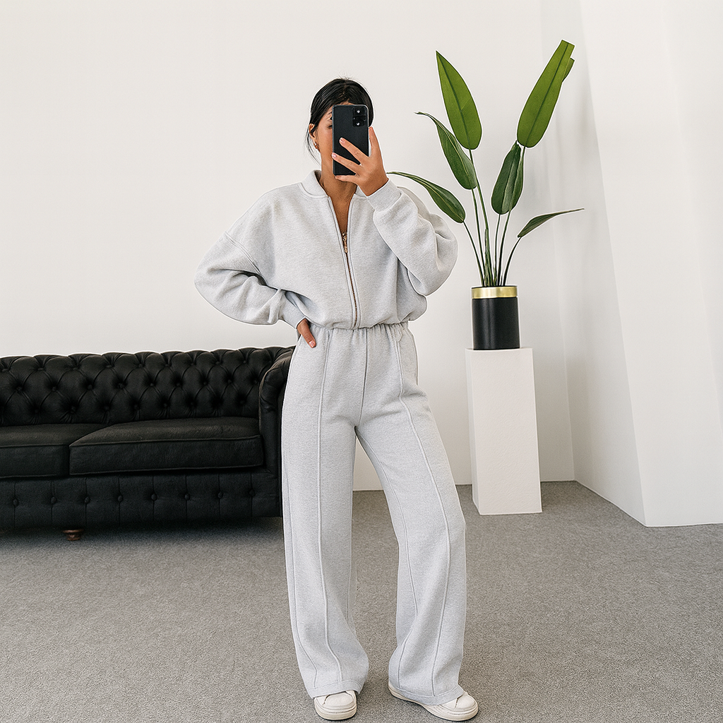 Aurora | Set Sportivo Felpato 2 Pezzi – Felpa con Zip & Pantaloni