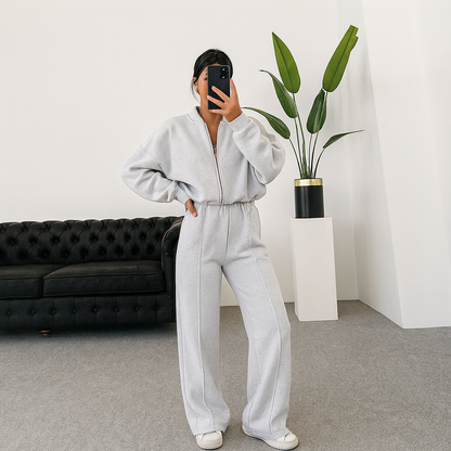 Aurora | Set Sportivo Felpato 2 Pezzi – Felpa con Zip & Pantaloni