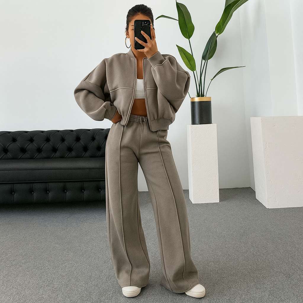 Aurora | Set Sportivo Felpato 2 Pezzi – Felpa con Zip & Pantaloni