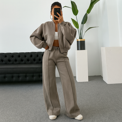 Aurora | Set Sportivo Felpato 2 Pezzi – Felpa con Zip & Pantaloni