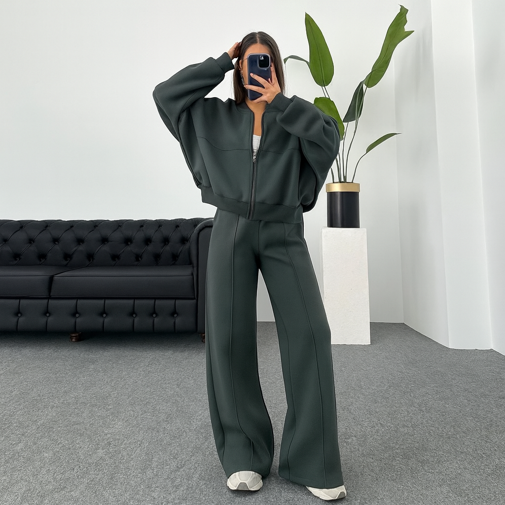 Aurora | Set Sportivo Felpato 2 Pezzi – Felpa con Zip & Pantaloni